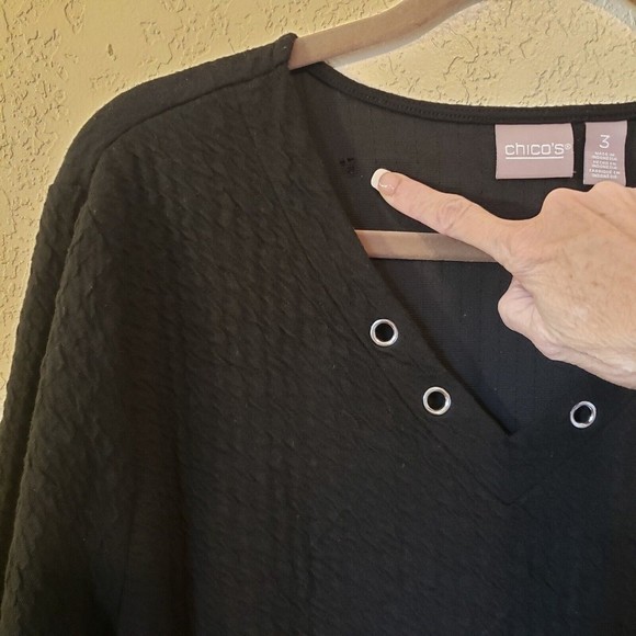 Chicos Size 3 Or XL/16 Black Soft Textured Tunic Metal Grommets - Picture 13 of 13